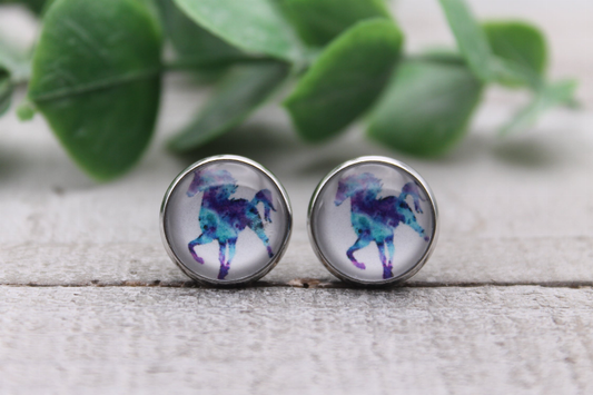 Watercolor Horse | Hypoallergenic | Glass Stud Earrings